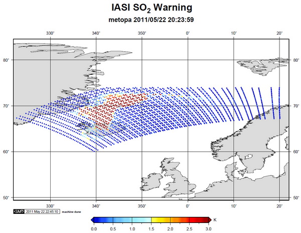 Le panache du volcan islandais Grimsvötn vu par IASI